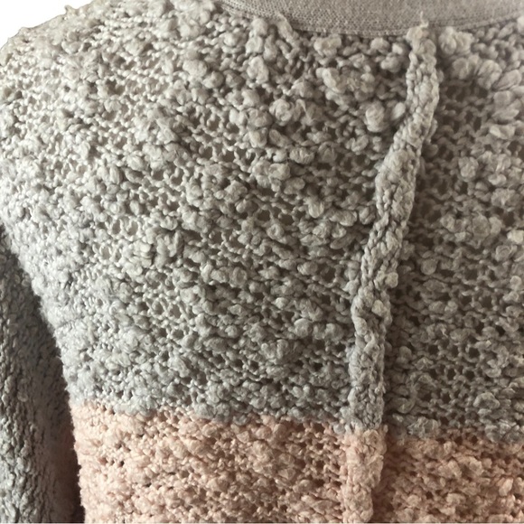 Free People Cotton Pullover Sweater  Women M  Pale Pink and Gray Stripes  Knubby - Picture 7 of 10